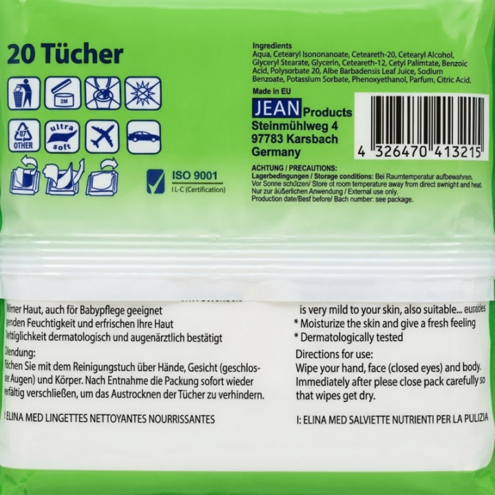 Elina Med Aloe Vera Feuchttücher 20 Stück Rueckseite