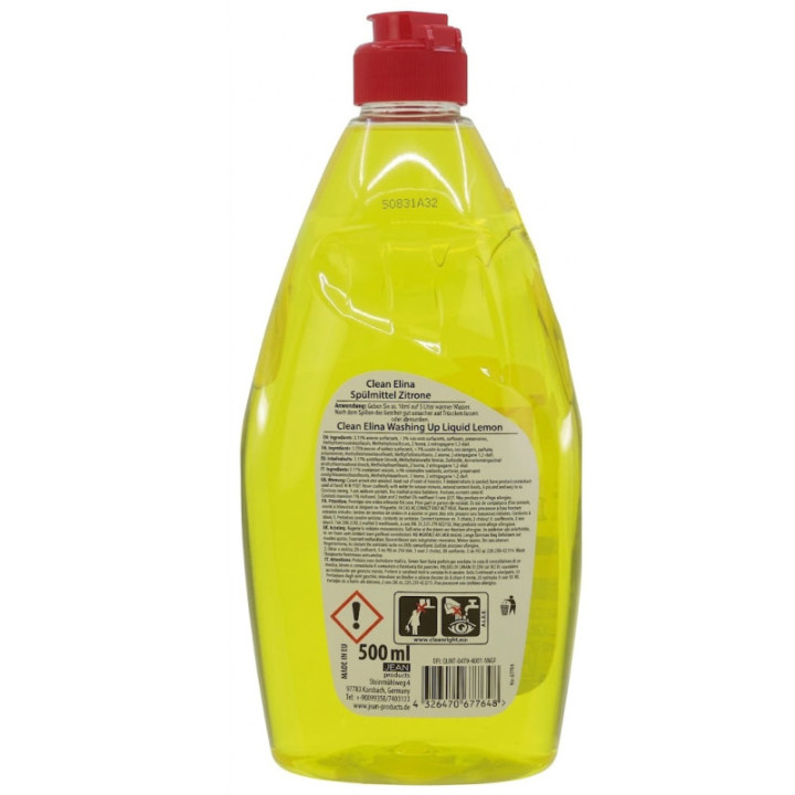 Elina Clean Spülmittel Zitrone 500 ml Rueckseite