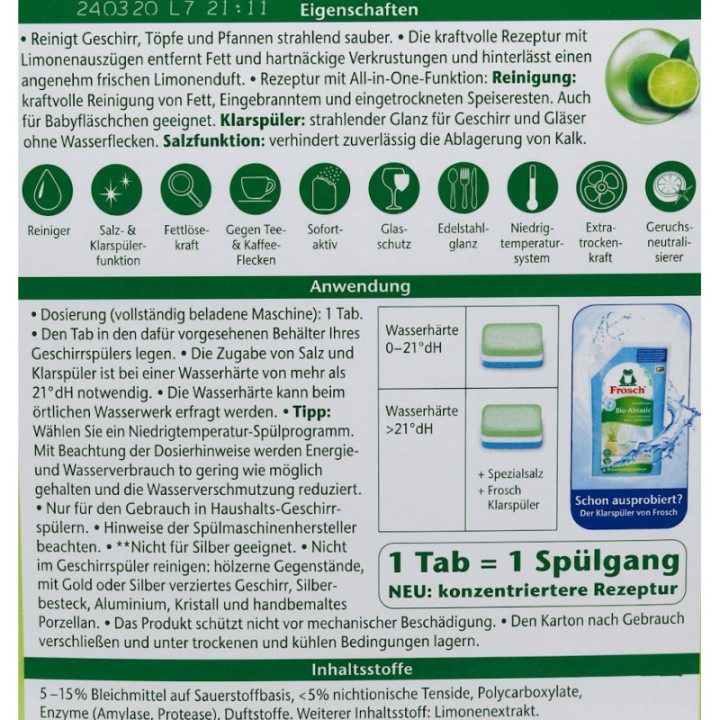 Frosch® All-in-1 Spül-Tabs Limone Rueckseite