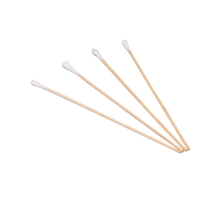 Unsterile Wattestäbchen aus Holz mit normalem Wattekopf und 15 cm Länge. 100 Stück