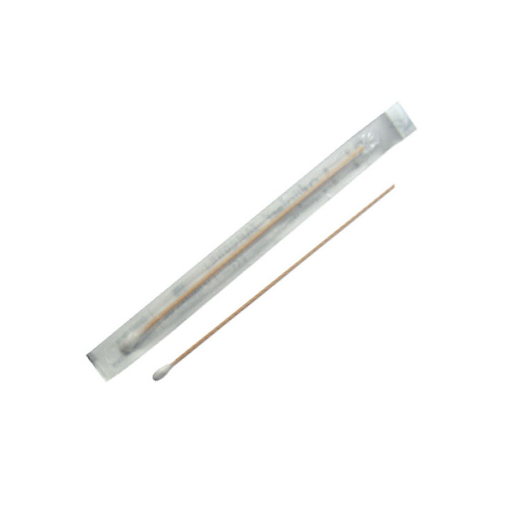 Sterile Wattestäbchen aus Holz mit normalem Wattekopf und 15 cm Länge.