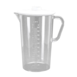 Sammelgefäß für Urin und andere Flüssigkeiten mit 2000 ml Fassungsvermögen. Aus klarem Kunststoff, komplett mit Deckel und erhab